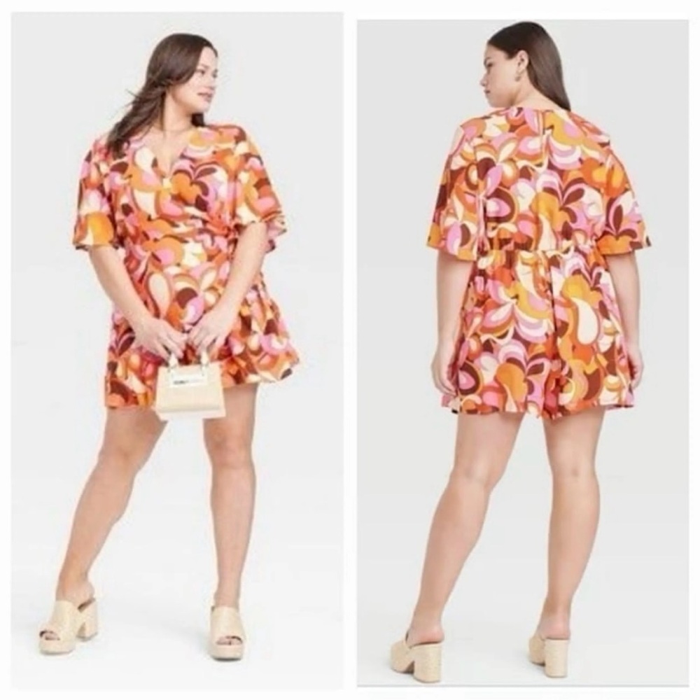 Ava & Viv- Plus Size Multicolor Swirl Skort Romper (Size 3x)